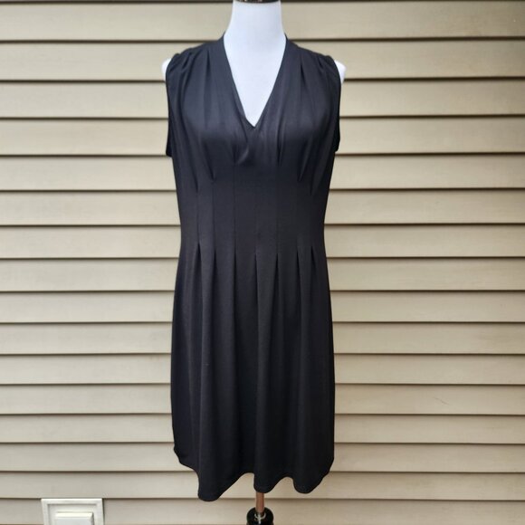 Tiana B Black Sleeveless Dress V-Neck Pleats Solid Stretch - Picture 2 of 16